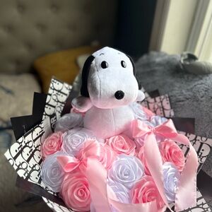 Plush Dog Toy with Pink and White Floral Design